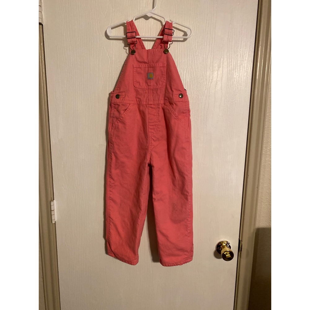 Carhartt Kids Pink Flannel Lined Canvas Bib Overalls OX9713-G 4T 0750